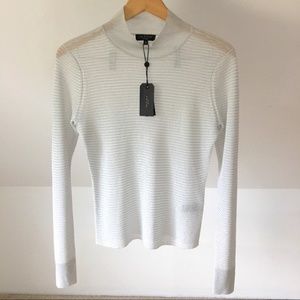 NWT rag & bone Raina Lurex Mock Neck Sweater Top Silver Metallic Ribbed Knit